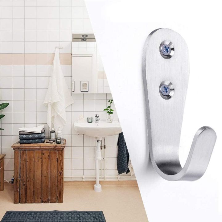 Heavy Duty J Shape Wall Hook Stainless Steel, 3mm Thickness Single Hooks Wall Mounted Coat Hooks for Hanging Bathroom Robe, Coat, Kitchen Utensil and Bag, Pack Of 2, 4, 10 Available.