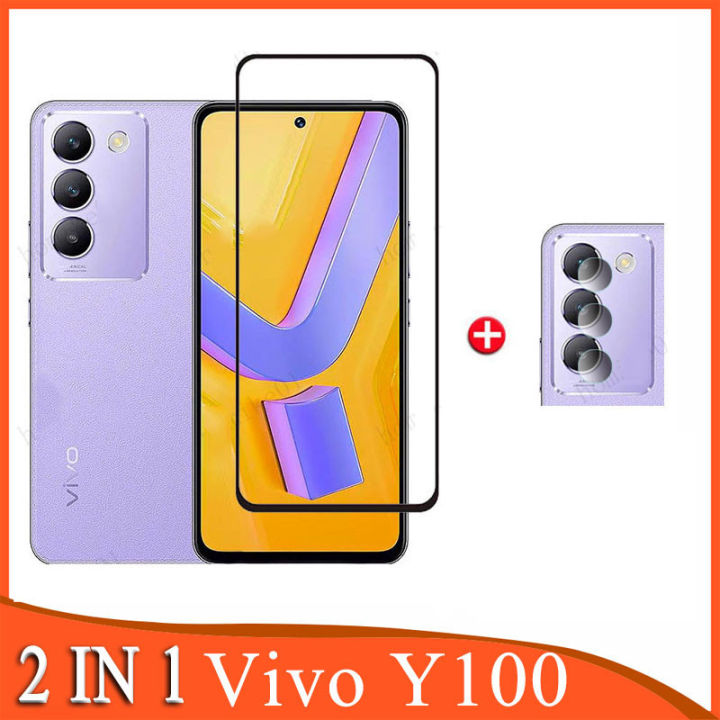 Vivo Y100 Tempered Glass for Vivo Y03 Y02 Y02s Y12s Y15s Y15a Y16 Y17s Y22s Y27 Y27s Y33sY35 Y36 Y76 5G 4G 2 in 1 Full Cover Camera Lens Glass Screen Protector Protective Film