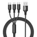 3 In 1 Charging Cable | Multi Charging Cable 3 in 1 Fast | Charging Cable 3 In 1 | 2.4A 3-in-1 Cotton-Braided Charging Cable, Compatible With Lightning, Type-C, and Micro-USB devices. 
