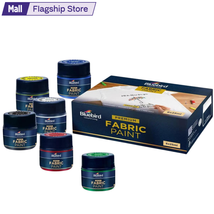 Bluebird Fabric Paints 25 ML x 6 (Set of 6) - Primary Colors - Permanent Textile Paints for Clothes