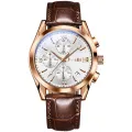 Original POSHI Luxury Brand Men's Watches Fashion Chronograph Auto Calendar Waterproof Quartz Watches For Men Casual Leather Strap Sports Luminous Clock Jam Tangan Lelaki. 