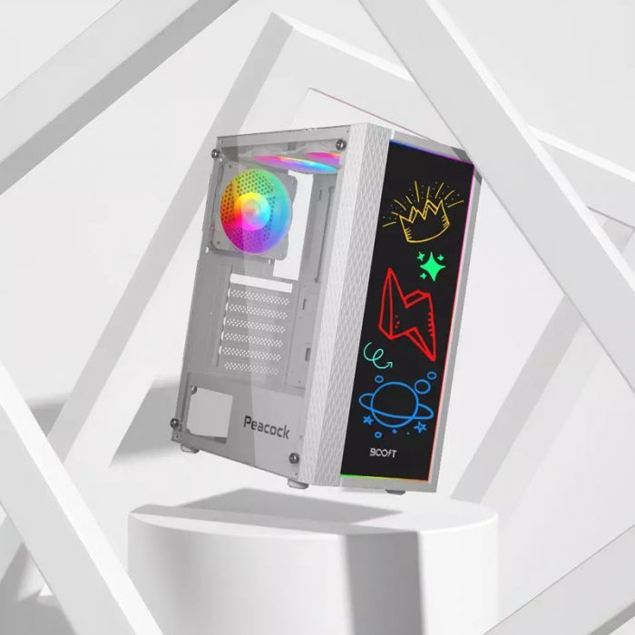 Boost Peacock With Stylish Pen Gaming Case White | RGB Gaming Case