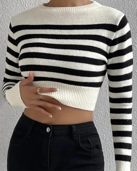 bellylady%20Omens%20Cropped%20Striped%20Sweaters%20Oversized%20Batwing%20Long%20Sleeve%20Crew%20Neck%20Crop%20Tops%20Knit%20Pullover%20-%20Image%203