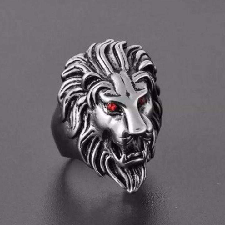 Exquisite Silver Lion Head Ring Antique Design For Men-Eyes-Trendy 2021-Red Eyes Lion