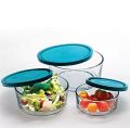 Storage Bowl Set of 3 Transparent Glass With Plastic Lid. 