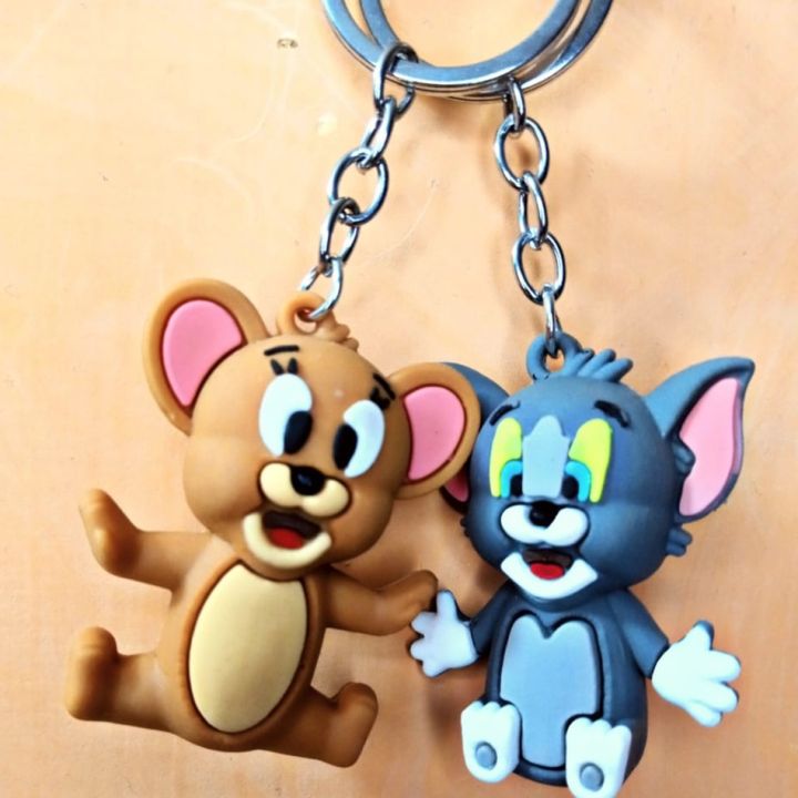 Pack of 2, Cartoons Rubber Key Chains Tom & Jerry) Cartoon Characters 3D Keyring high quality rubbers made Emoji Tom And Jerry Keyring For Bike Car Bicycle Cycle Kids Men Women Boys Girls Gift Hard 3DRubber Design Key chain