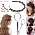 Pack Of 2Pcs  Black Braider Hair Style twister hair band. Long French Hair Styling Clip Stick Bun Roller Curler Braid Tool For Long Hair New Fashion French Hair Braiding Tool Roller With Hook Magic Hair Twist Styling- Black. 
