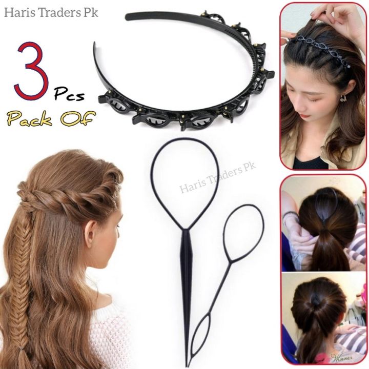 Pack Of 2Pcs  Black Braider Hair Style twister hair band. Long French Hair Styling Clip Stick Bun Roller Curler Braid Tool For Long Hair New Fashion French Hair Braiding Tool Roller With Hook Magic Hair Twist Styling- Black