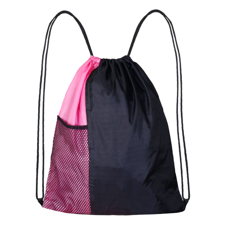 Drawstring Bag Pink Swim Sport Sack PE Bags Water Proof Drawstring Gym Bags for Kids Adults with Outside Zipper and Mesh Pocket String Swimming Sports Bag for School, Sports, Swim