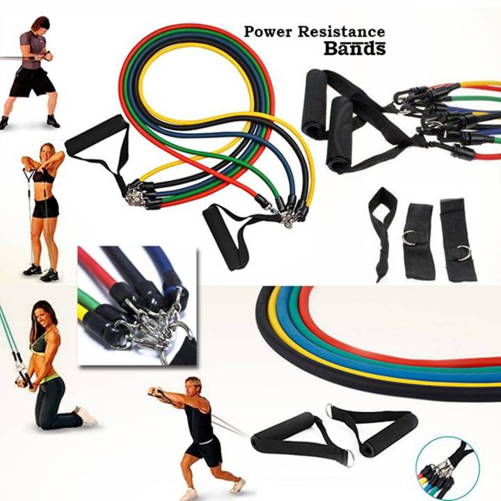 PACK OF ELEVEN RESISTANCE BANDS FOR GYM WORKOUT WITH ELASTIC TUBE