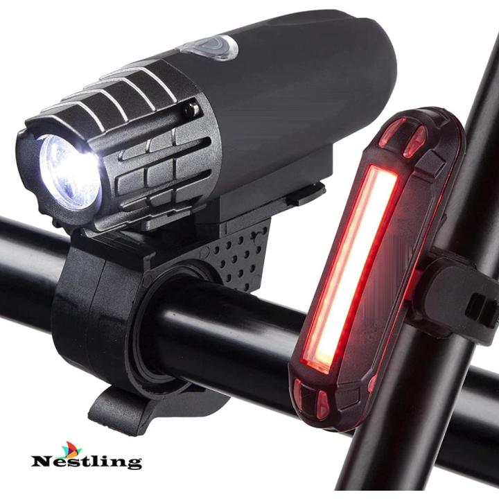 Nestling Super Bright Bike Light Set USB Rechargeable Front Headlight 4 different lighting modes Back LED Rear Bicycle Light for Cycle Safety Flashlight USBs Included Daraz.pk