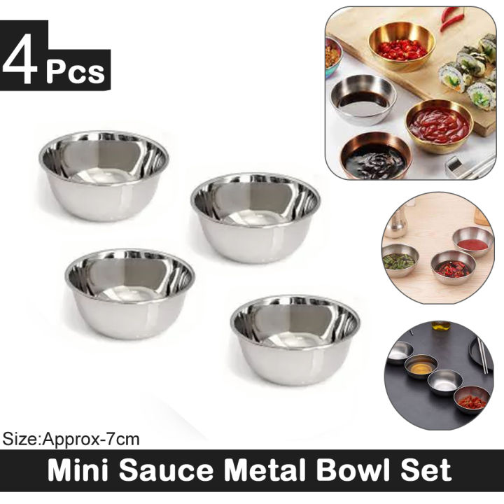4 Pcs Set - Sauce Bowl Set Mini Metal Small Bowls - Dipping Serving Steel Round Souce Cups - Size 7.5 cm - Kitchen Utensils Baking Tools Gadgets and Accessories