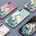 Hontinga for Infinix Smart 7 Back Cover（Free Lanyard）Luxury 6D Plating Cartoon Peacock Side Pattern Case Soft Silicone Square Mobile Cover. 
