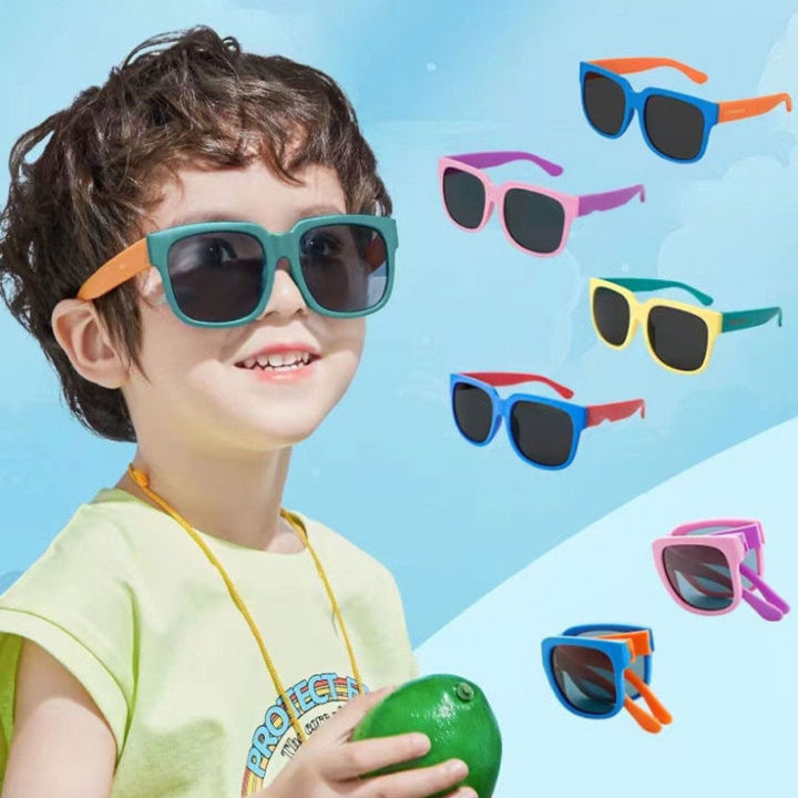 Children'S Outdoor Sunglasses Candy Colored Sun Protection Glasses Uv400 Sunscreen Universal Portable Foldable Square Glasses