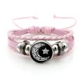 Luminous Sun & Moon Couple Bracelets – Adjustable Black & Pink Braided Leather Matching Bracelets for Couples, Glow-in-the-Dark Charm Jewelry Gift for Him & Her. 