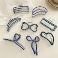 Fashion Bow Hair Claw Blue Color Hollow Square Bow Shaped Plastic Shark Clips Simple Hairpin For Women Girls Hair Accessories Yao Store. 