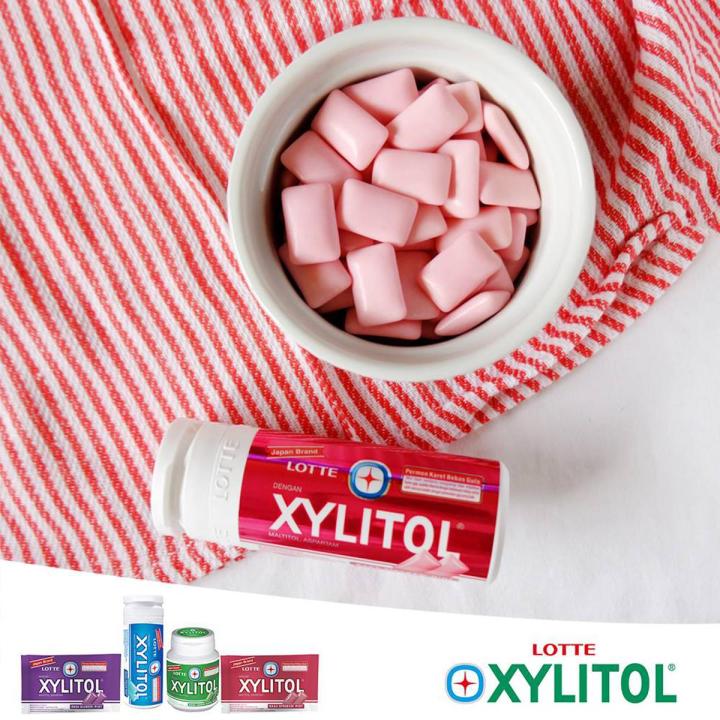 Lotte Xylitol Chewing Gum, Sugar Free, Strawberry Mint Flavor, Halal for Healthy Teeth & Gums 27gm (Pack of 3)