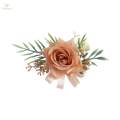 Hand Flower Brooch Pin with Rose Bud for Bridesmaid Party Groom Groomsmen Brooch. 