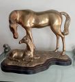 Vintage / Antique Brass & Wood MCM Horse MOM BABY Foal statue figurine Mid Century. 