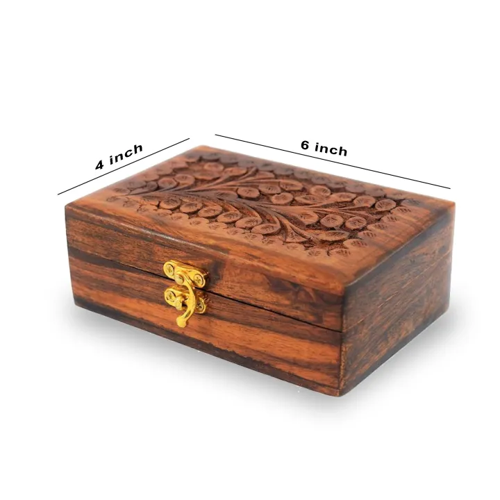 Wooden%20Hand-Carved%20Jewelry%20Box%20-%20Floral%20Handcrafted%20Home%20Decor%20Box,%206x4%20Vintage%20Jewelry%20Organizer%20for%20Necklaces,%20Rings%20&%20Earrings,%20Compact%20Storage%20Box%20for%20Women,%20Premium%20Sheesham%20Craftsmanship,%20Perfect%20Gift%20Option,%20Decorative%20Small%20Wooden%20Keepsake%20Box%20-%20Image%207