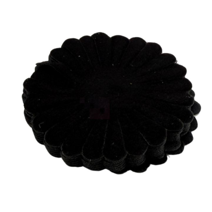 Black Velvet Scalloped Flower Appliques - 2.5 Inch - Pack of 16