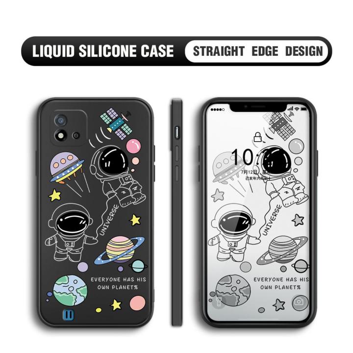 BILI for Realme C20 / Realme C20A / Realme C11 2021 Back Cover Earth Planet Astronauts Multicolor Liquid Silicone Phone Case Soft Square Lens Protection Phone Cases