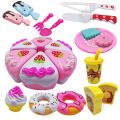 22 pcs Children Kids Kitchen Toys DIY Cutting Birthday Cake Pretend Play Food pink. 