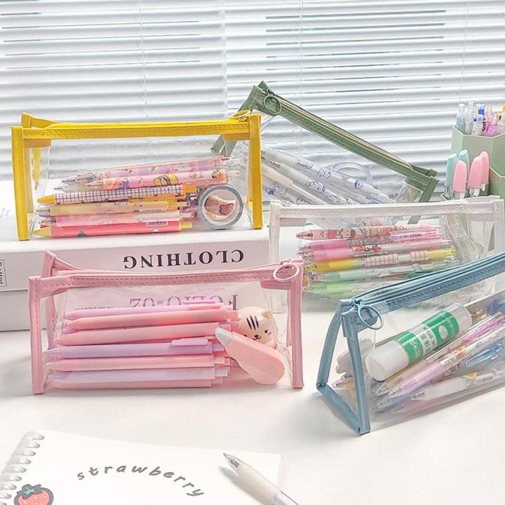 【Happier】 TSEVD Simple Transparent Student Stationery Large Capacity School Supplies Comestics Bag Pencil Pouch Pencil Cases Pencil Bag Desktop Storage Bags
