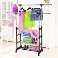 Multipurpose & Adjustable Stainless Steel Double Pole Cloth Hanger with 3 shelves for Floor Type Clothes Hanging & Drying purpose for Laundry & Bedroom | Stainless Steel | Single Pole or Double Pole. 