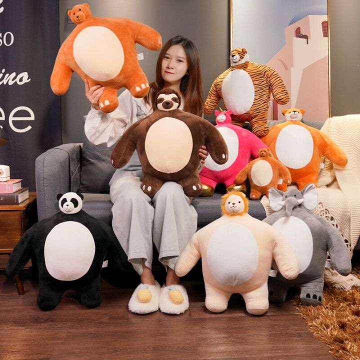 Cross-border plush toys, small heads, big bodies, bear dolls, animal series, baby elephants, pandas, lions, sloths, unicorn dolls