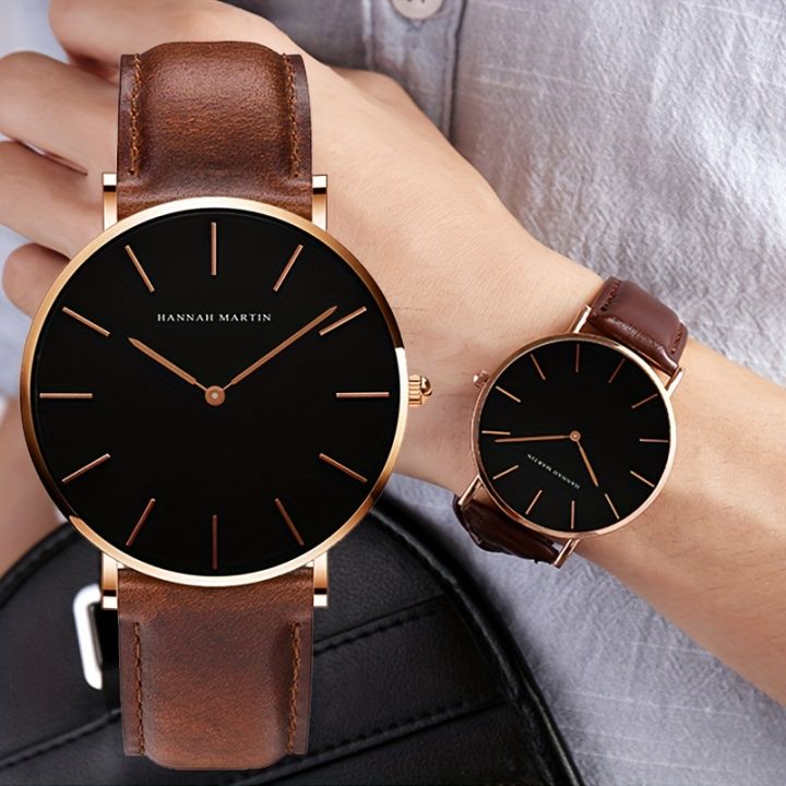 Hannah Martin Men's Watch, Ultra-thin 6.9mm Simple Dial Japanese Movement Fashion Business Quartz Watch, Ideal choice for Gifts