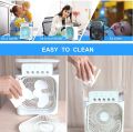 "3-in-1 Desk Air Cooler: Fan, Humidifier, and LED Light with Water Cooling Spray". 
