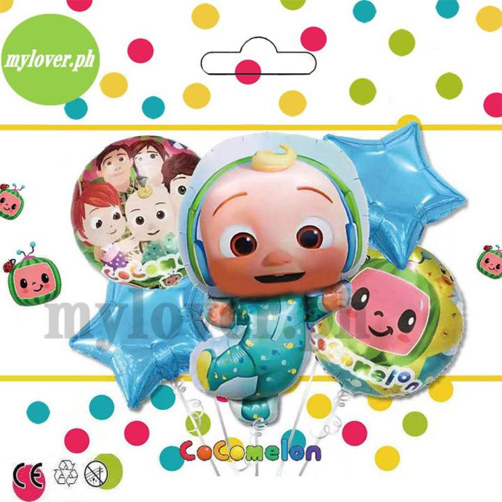 5-Pcs Cocomelon Theme Foil Balloons Set/Birthday Party Decorations, Celebrations