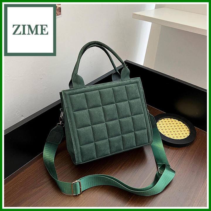 【ZIME】Net red simple women's bag new trendy fashion texture checkered design messenger women's bag casual ins small square bag