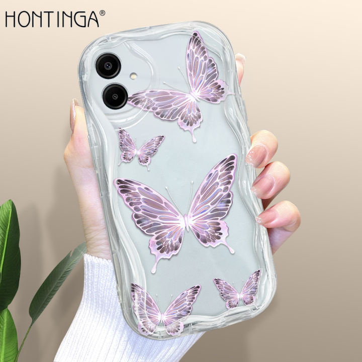 Hontinga for Samsung A06 Back Cover Beautiful Butterfly Phone Case Wavy Curved Edge Soft Silicone Cover