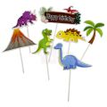 Dinosaur Theme Cake Toppers - Cake Toppers - Green Colors - Unisex Theme - Pack Of 6 Cake Toppers. 
