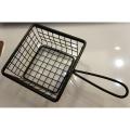 Portable Square French Fries Black Metal Basket. 