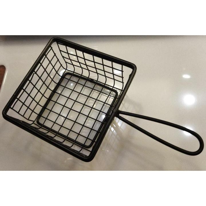 Portable Square French Fries Black Metal Basket