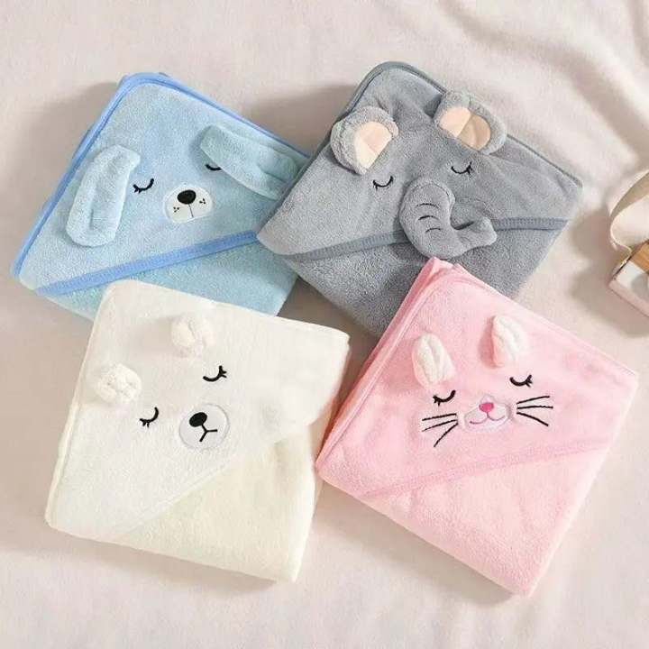 AngelsAttire Cartoon Animal Kids Soft Fast Absorbing Microfiber Coral Fleece Baby Hooded Bath Wrap Baby Towel"