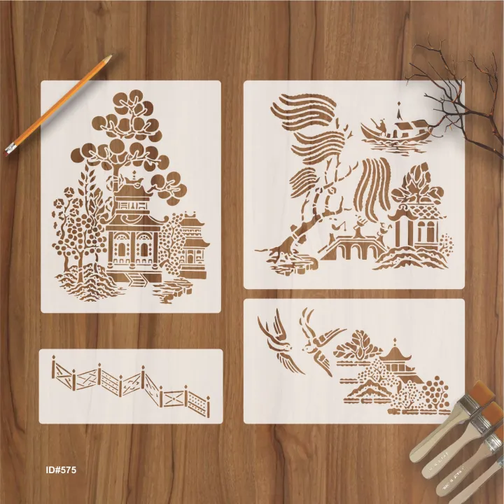 Pack%20of%204%20Blue%20Willow%20Stencils%20Template%20Wall%20Scrapbooking%20Painting%20Photo%20Album%20Decor%20Embossing%20Paper%20Card%20Craft%20-%20Image%202