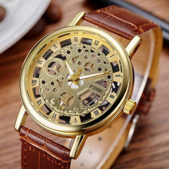 New Smart Stylish Brown Leather Strap Watch for Men Girls Boys With Box Daraz.pk