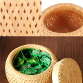 Set of 2 Small Decorative Bamboo Baskets with Lid for Storing Small Items Handmade and Braided Bamboo Storage Box. 