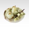 Marble Fruit Tray Set, Hand Crafted Decorative Onyx Round and Leaf Shape Tray with Marble fruits Grape Apple Banana and Pear. 