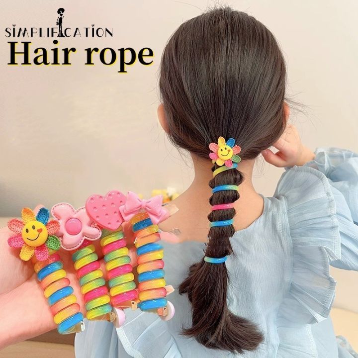 Rainbow Hair Rope Phone Scrunchies Korean Style Girls Phone Cord Spiral Hair Tie High Elastic Ponytail Rope Hair Accessories