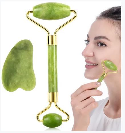 Original Jade Roller and Gua Sha Set - Jade Face Roller - Face Roller: 100% Real Natural Jade - Face Massager, Anti-AgingTool, Facial Roller for Face, Eyes, Neck Gua Sha stone type is unknown (Color may vary)