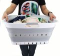 Collapsible Plastic Laundry Basket - Foldable Pop Up Storage Container/Organizer - Portable Washing Tub - Space Saving Hamper/Basket (White/Grey). 