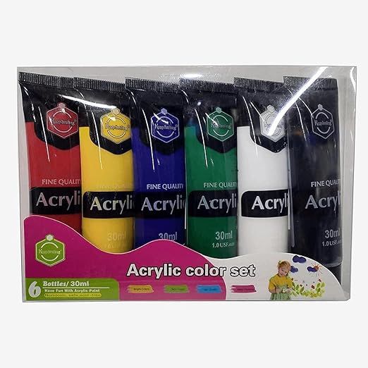 InstaOrder - Pack of 6 - Acrylic Color Set - 6 Basic Colors - 30ml Each Tube Paints KeepSmilling - For Artist Painting