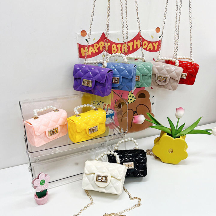 New Girl Pearl Handbag Small Fragrant Style Diamond Jelly Bag Mini Shoulder Crossbody Bag Children's Bag Wholesale