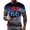 2023 Summer Fashion Personality Streetwear Route 66 3D Print Pattern T-shirt Oversized Tops Men Casual Tees. 