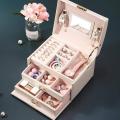 3 Layer Women's Jewelry Box & Organizer with Mirror & Lock. 